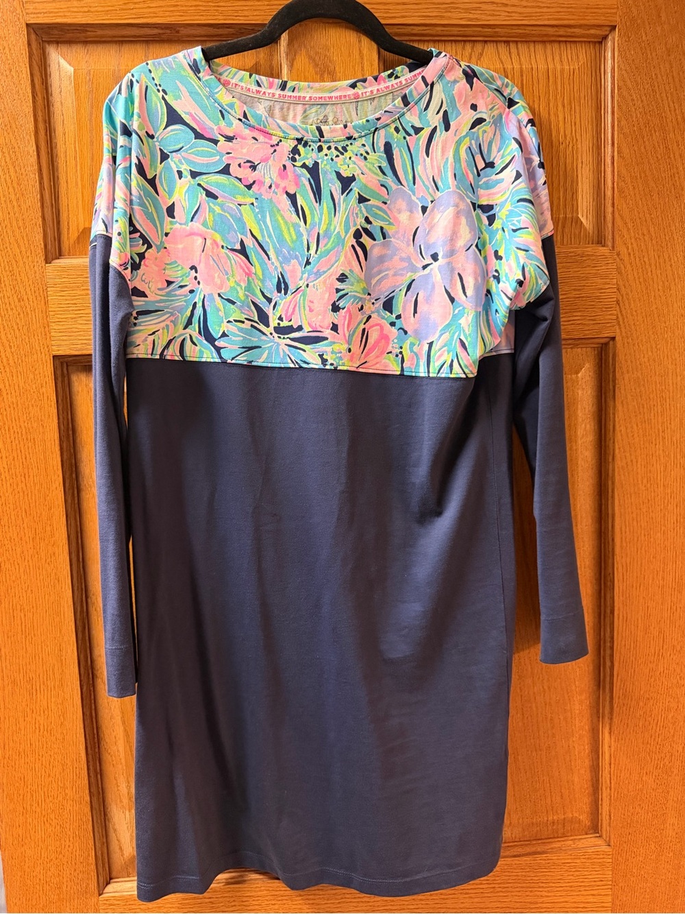 Lilly Pulitzer Navy Tunic with Pastel Floral Yoke